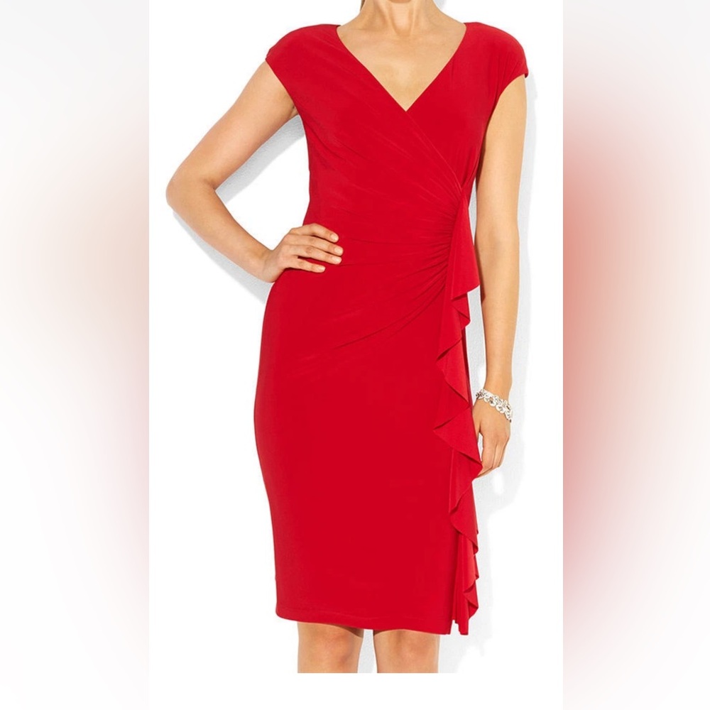 Evan Picone Elegant Red Draped Wrap Dress